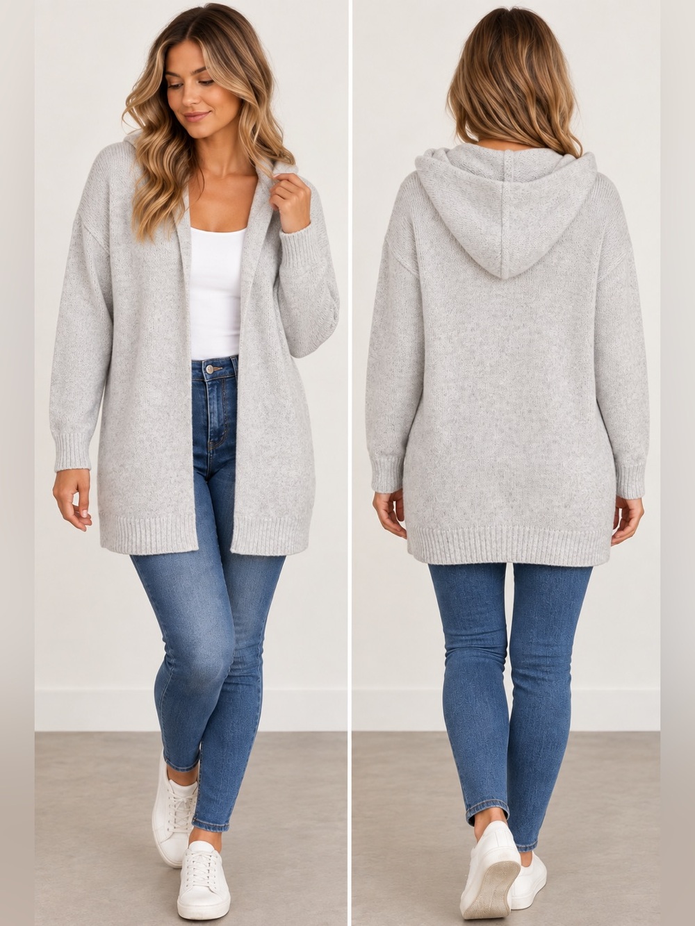 Banana Republic Hooded Longline Open Front Cardigan Sweater Gray Size Medium
